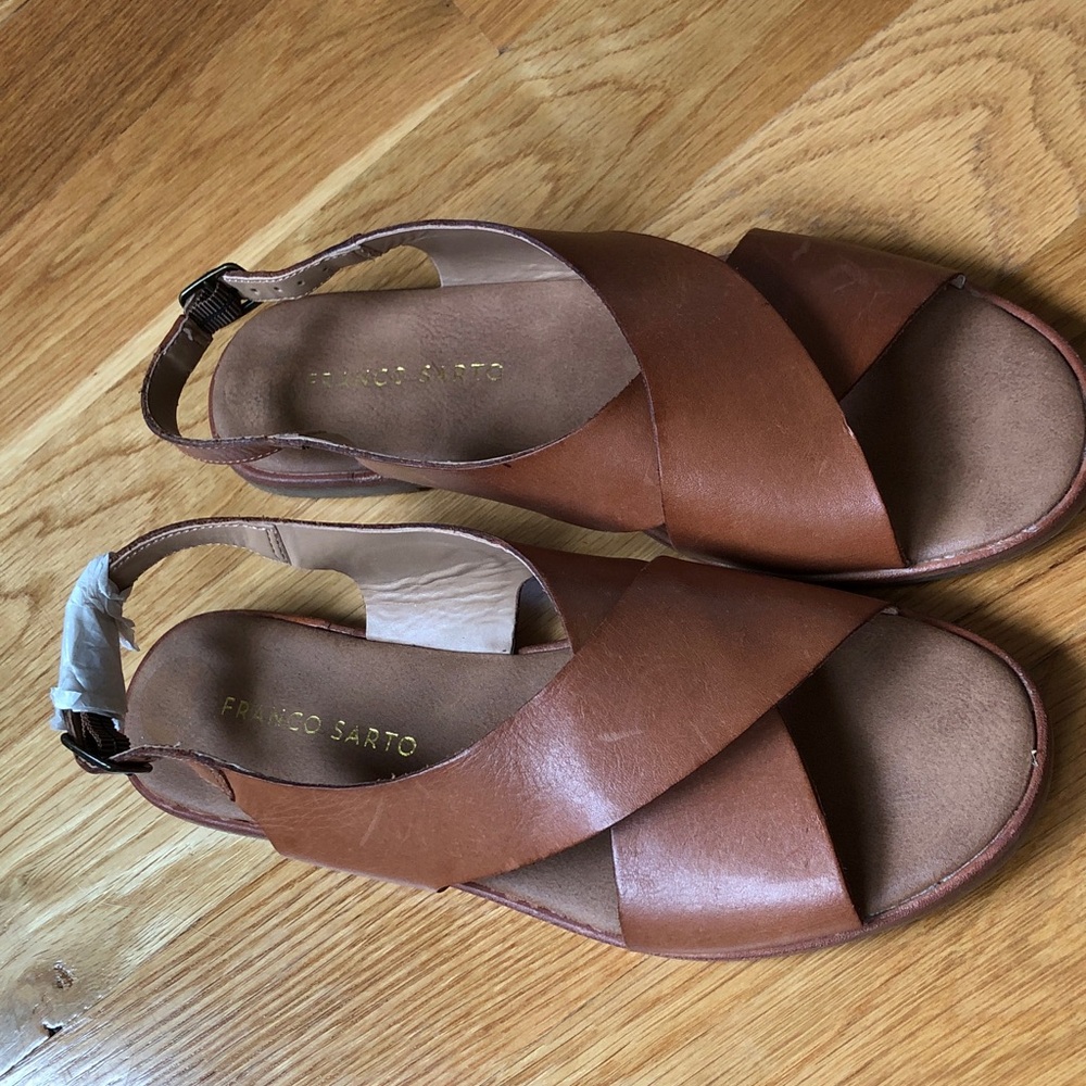 Franco Sarto Mojo Tan Leather Crossover Slingback Sandals